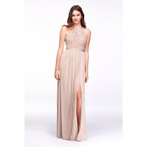 David’s Bridal Marigold Open-Back Lace and Mesh Bridesmaid Dress 6